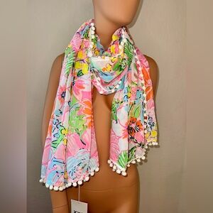NWT Lilly Pulitzer x Target Nosey Posey Pom Pom Floral Scarf OS Pink
